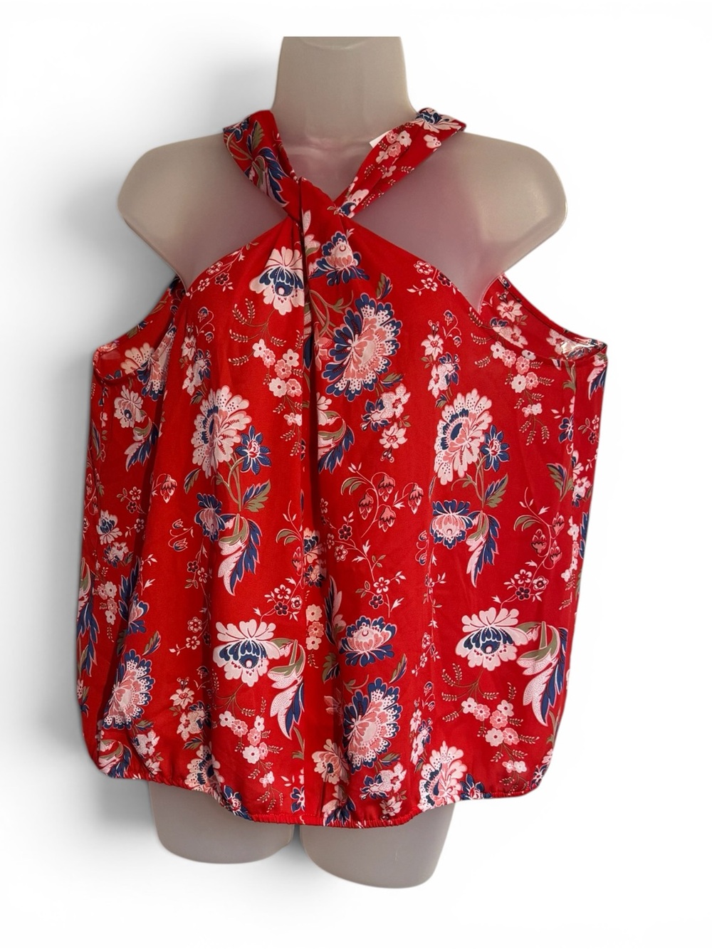 NWT ANN TAYLOR LOFT Red Floral Neckline Detail Top XLARGE #Z - Picture 2 of 9